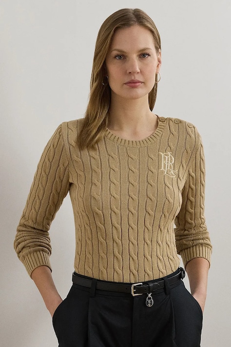 Памучен пуловер Lauren Ralph Lauren в бежово 200932223