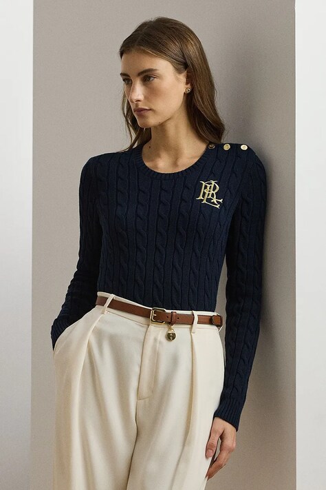 Lauren Ralph Lauren pamut pulóver sötétkék