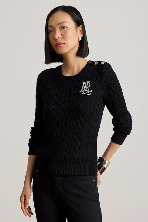 Pamučni pulover Lauren Ralph Lauren boja: crna, 200932223