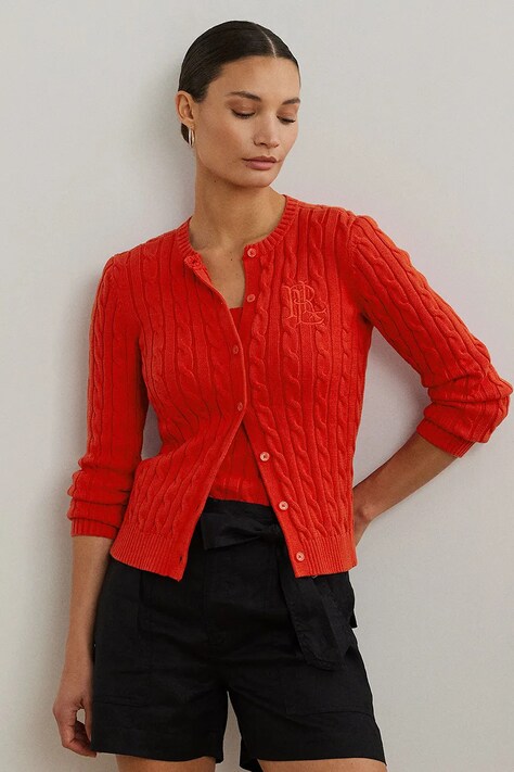 Lauren Ralph Lauren kardigan bawełniany kolor czerwony 200932225
