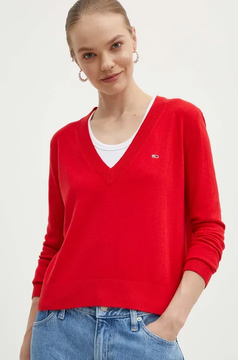 Tommy Jeans pulover femei, culoarea roșu, light DW0DW17251