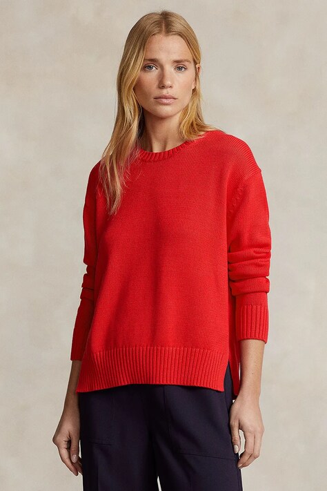 Bavlnený sveter Polo Ralph Lauren červená farba, tenký