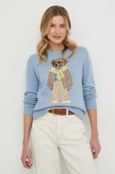 Памучен пуловер Polo Ralph Lauren в синьо 211924442