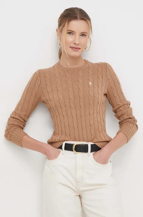 Pamučni pulover Polo Ralph Lauren boja: bež