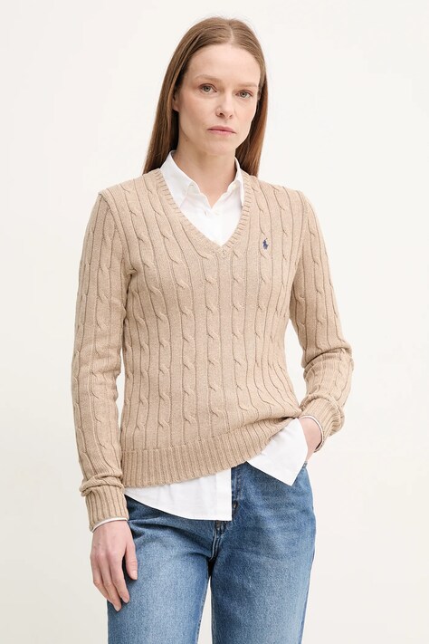 Хлопковый свитер Polo Ralph Lauren цвет бежевый лёгкий 211945652