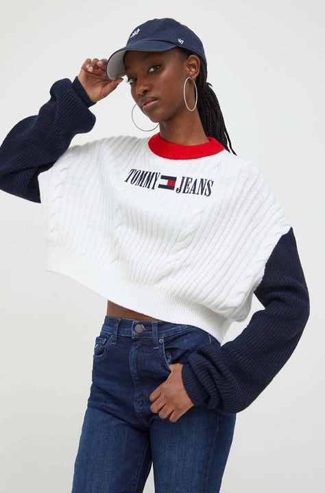 Pulover Tommy Jeans za žene, boja: bež, lagani