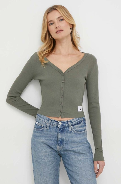 Calvin Klein Jeans longsleeve femei, culoarea verde J20J222570