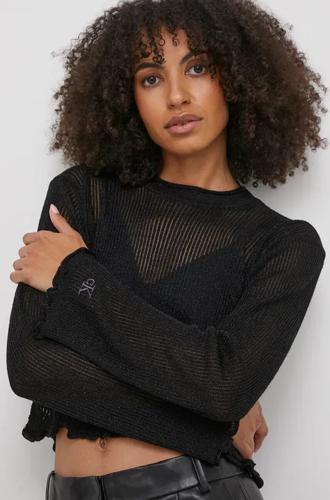 Calvin Klein Jeans sweter damski kolor czarny lekki z półgolfem