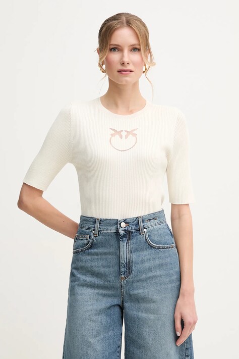 Pinko pulover de mătase culoarea alb, light