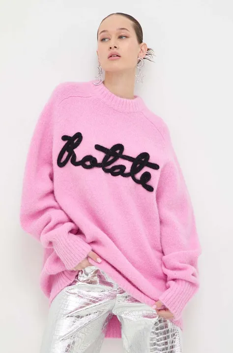 Vlnený sveter Rotate dámsky, ružová farba, teplý