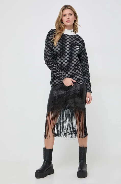 Karl Lagerfeld bluza bawełniana damska kolor czarny wzorzysta