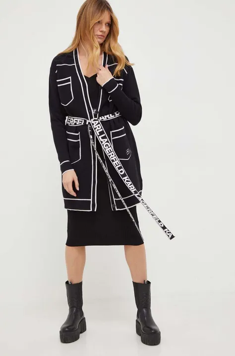 Kardigan s primjesom vune Karl Lagerfeld boja: crna, lagani