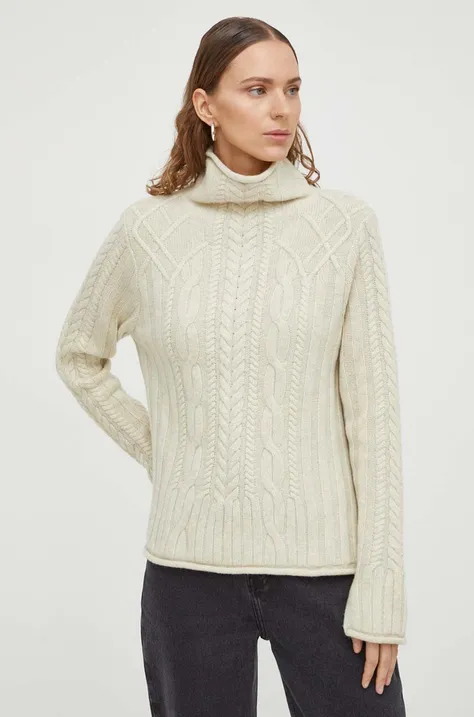 Вълнен пуловер Lovechild дамски в бежово с поло 8814164