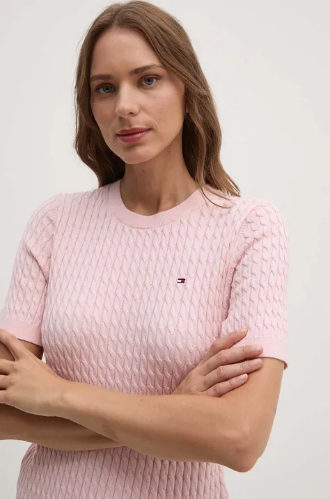 Βαμβακερό πουλόβερ Tommy Hilfiger χρώμα: ροζ