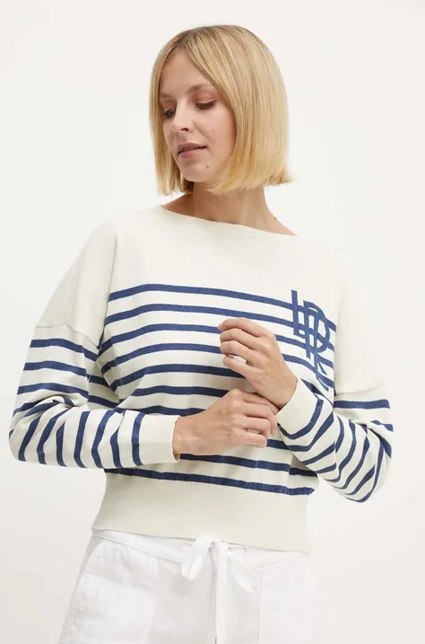 Bombažen pulover Lauren Ralph Lauren bež barva, 200932970