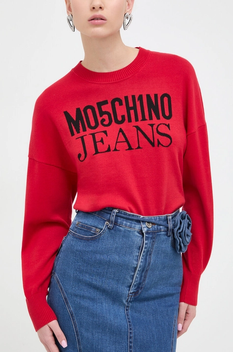 Bombažen pulover Moschino Jeans rdeča barva