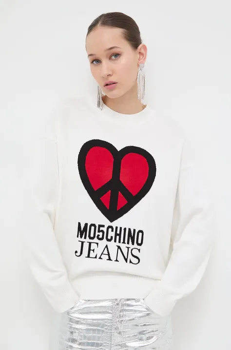 Bavlnený sveter Moschino Jeans béžová farba, tenký
