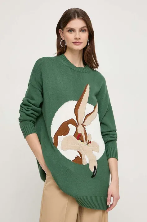 Bavlnený sveter MAX&Co. x CHUFY zelená farba, teplý