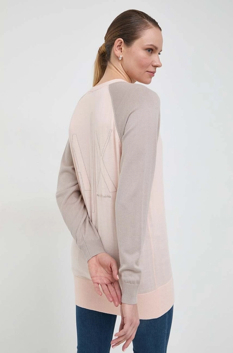 Armani Exchange cardigan din lana culoarea roz, light