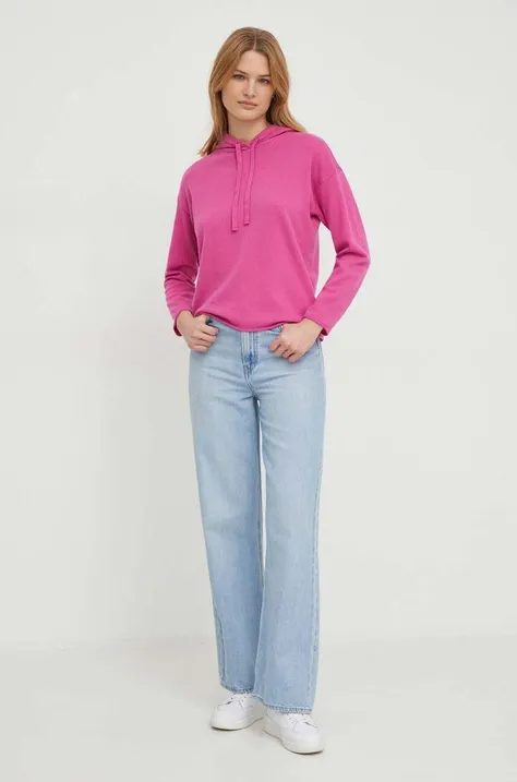 Пуловер с вълна United Colors of Benetton дамски в розово от лека материя