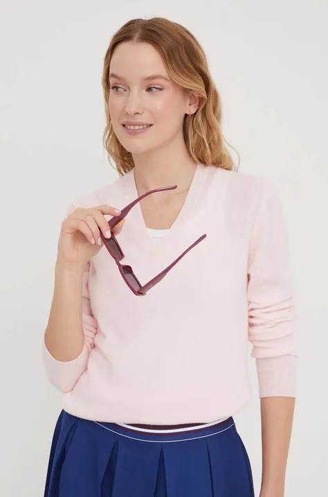 Шерстяной свитер United Colors of Benetton женский цвет розовый лёгкий