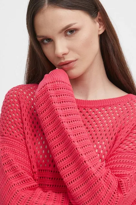 Bombažen pulover United Colors of Benetton roza barva
