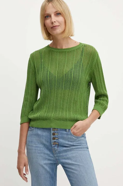 Pamučni pulover United Colors of Benetton boja: zelena, lagani