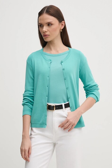 United Colors of Benetton kardigan bawełniany kolor turkusowy lekki 1091D5558