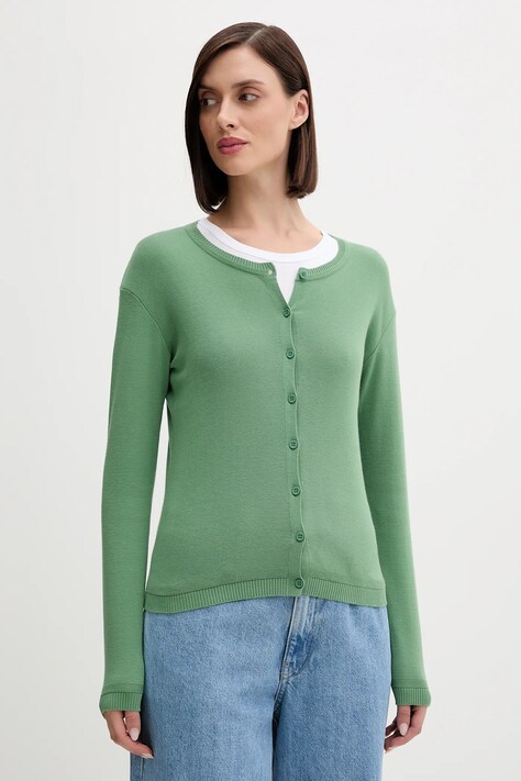 Bavlněný kardigan United Colors of Benetton zelená barva, lehký, 1091D5558