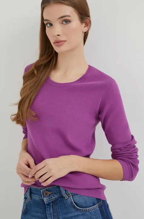 Bavlněný svetr United Colors of Benetton fialová barva, lehký