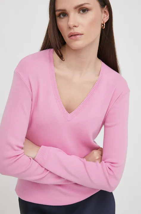 United Colors of Benetton sweter bawełniany kolor różowy lekki