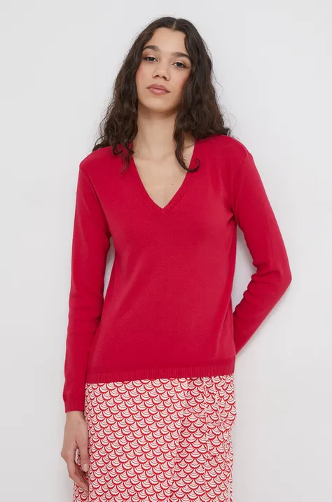 Pamučni pulover United Colors of Benetton boja: ružičasta, lagani