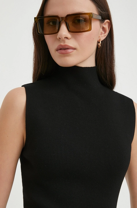 Sisley top femei, culoarea negru, cu turtleneck