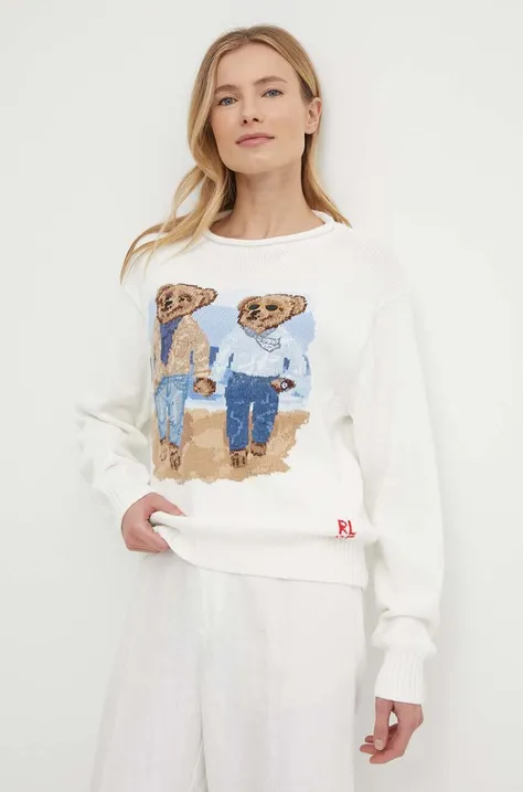 Bombažen pulover Polo Ralph Lauren bela barva, 211935308