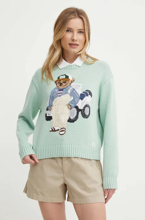 Polo Ralph Lauren pulover de bumbac culoarea verde, 211935309