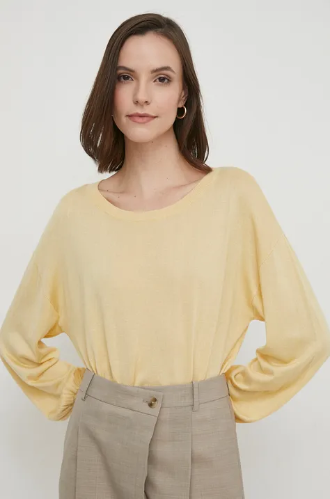 Пуловер с коприна Sisley в жълто от лека материя