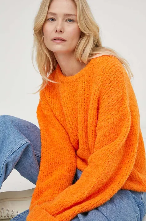 Vlnený sveter American Vintage dámsky, oranžová farba