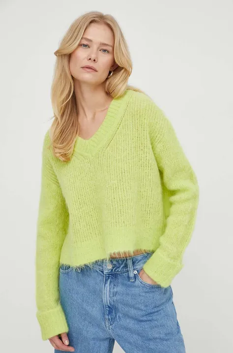 American Vintage sweter wełniany damski kolor zielony