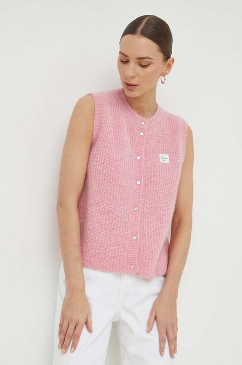 Γιλέκο από μείγμα μαλλιού American Vintage GILET SM COL ROND χρώμα: μοβ EAST19ME24