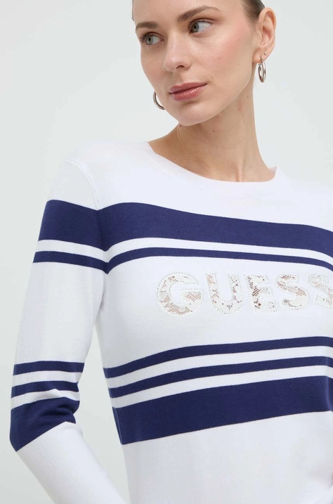 Guess pulover femei, culoarea alb, light