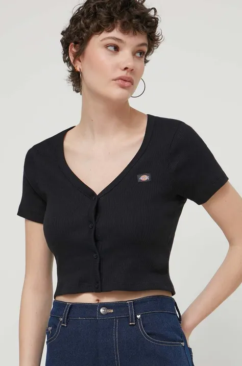 Βαμβακερό μπλουζάκι Dickies EMPORIA CARDIGAN SS W γυναικείο, χρώμα: μαύρο, DK0A4YRU