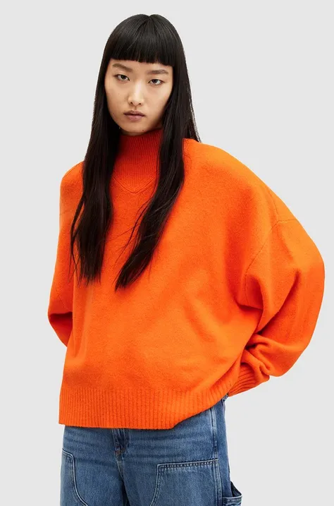 AllSaints pulover ASHA culoarea portocaliu, călduros, cu guler