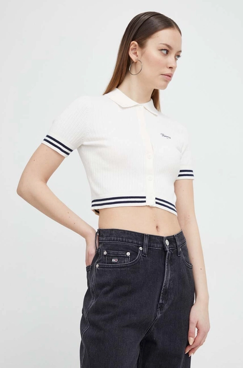 Tričko Tommy Jeans dámsky,béžová farba,DW0DW17761