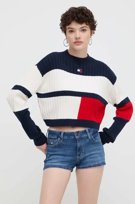 Bavlněný svetr Tommy Jeans béžová barva, lehký, DW0DW18117