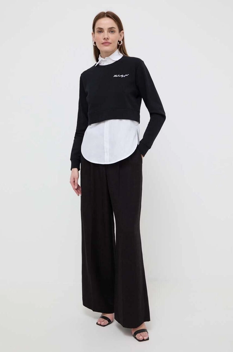 Karl Lagerfeld bluza cu cămașă culoarea negru, neted