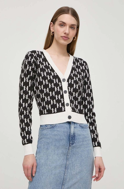 Karl Lagerfeld cardigan femei, culoarea negru, light