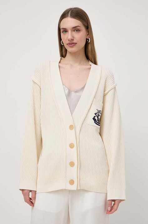 Kardigan s příměsí hedvábí Victoria Beckham béžová barva, 1224KJU005604A