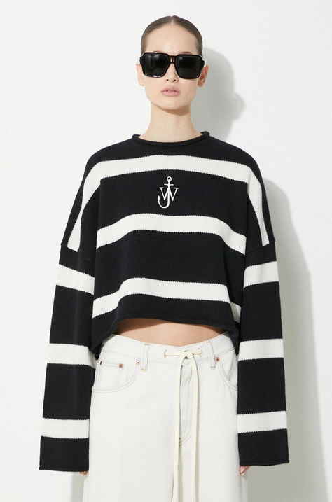 JW Anderson pulover de lana Cropped Anchor Jumper femei, culoarea negru, KW1121.YN0264.901