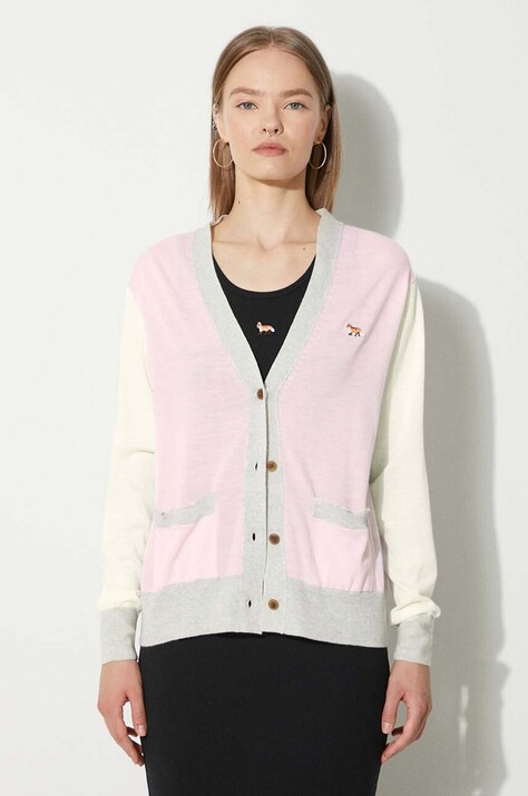 Maison Kitsuné kardigan wełniany Baby Fox Patch Regular Cardigan kolor różowy lekki MW00505KT1036