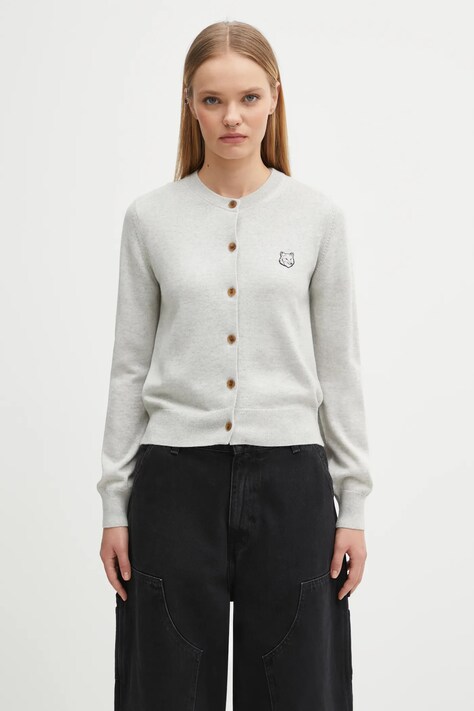 Maison Kitsuné kardigan wełniany Bold Fox Head Patch Regular Cardigan kolor szary lekki MW00508KT1036